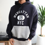 [무배] 오버핏 배색 NYC 기모 후드티셔츠 2color : 네스티 나이스