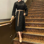 하객패션 넥 포인트 목선 빅사이즈 벨트 정장 롱 원피스 : 아르지아