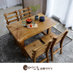 해찬솔 통원목 에코 4인용식탁 세트A 1300_w700_tr/의자포함/통원목다리/원목식탁/우드슬랩/카페테이블 : 프라이드리빙