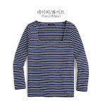 스퀘어넥 짱짱한 스트라이프(쫀쫀 단가라 줄무늬 긴팔티셔츠 블루 줄가라) 제이아이앤 : JAYiANNE