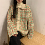 여성 데일리 카라넥 루즈핏 그린체크 가디건 H2245 : 티에스컴퍼니
