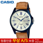 [무상AS보증][CASIO정품][카시오][정품케이스증정]MTP-1384BUL-9A 100M 칼렌더  남성남자가죽밴드 블랙손목시계 스테인리스스틸밴드케이스... 