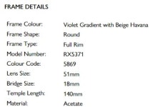 레이벤 안경 Ray-Ban RB 5371 5869 51/53사이즈 : 안경왕