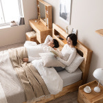 삼익가구 포텐 LED 4단 서랍형 USB 충전 수납 원목 헤드 호텔 침대 프레임 슈퍼싱글  매트리스 제외 : 삼익가구몰