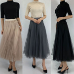 플리츠 튜튜 롱 밴딩 샤 스커트 쉬폰 레이스 시스루 플레어 발레리나 치마 : 아르지아