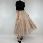 플리츠 튜튜 롱 밴딩 샤 스커트 쉬폰 레이스 시스루 플레어 발레리나 치마 : 아르지아