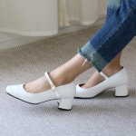 5cm 사각코 메리제인 스트랩 통굽 미들힐 (블랙/베이지/화이트/블루) : 힐 앤 츄 여성샌들셀렉샵