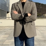 남자 하운드투스 체크 자켓 블레이져 마이 : 블루트