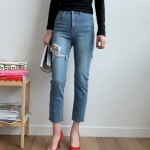 빠른배송 티키타카앞뒤 트임워싱 여성일자9부 청바지 : 어반나래