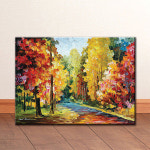 OP019 유화 낙엽 산책길 캔버스액자 : 벽시계