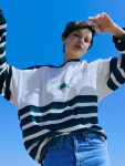 SHOULDER PONT GREEN LONG SLEEVE STRIPED T-SHIRT : 오디너리피플