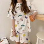 짱구 여름 홈웨어 여자 반팔 잠옷 자주 동물농장 파자마 세트 마약잠옷 : 쇼핑여왕