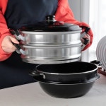 킹크랩찜기 대형찜솥 랍스타 대게 만두 큰냄비 찜통 업소용 다용도 3단 찜기 28cm : 한얼 샵
