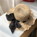 여성 라피아햇 버킷햇 밀짚모자 태양 모자 선 크린 커 얼굴 여행 해변 나비 넥타이 밀짚 여 : 다이아나J