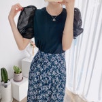 무료배송 샤샤 러블리 시스루 반팔 퍼프 티셔츠 화이트,블랙 : 드미엘Demiel