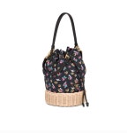 프라다 플라워 플라쥬 위커 캔버스 스몰 버킷백 PRADA small flower Plage wicker and canvas bucket bag : AT SSONG