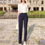 여름 데일리 슬림핏 일자 스판 롱 슬랙스 (네이비 블랙) : 만자린다