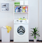 심플 화이트 세탁기 선반 2단 DIY 다용도 철제 욕실 베란다 건조기 앵글 선반 수납장 : ANDMORE