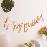 꽃의감성 필기체 해피벌스데이 생일파티 가랜드 (로즈골드 홀로그램 골드 실버 핑크 블루) : 꽃의감성