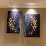 물고기 잉어 액자 60x90cm(2세트) 인테리어그림 거실 사무실 원을 그리는 물고기 떼 : 한결같이