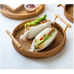 라탄 티 코스터 손잡이 원형 간식 트레이 빨대 바구니 빵 박스 홈카페 : 초이스쇼핑