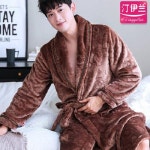 샤워가운 브라운 가운 남 가을 겨울 잠옷에 코럴 기모 파자마 빅 사이즈 롱 홈웨어 플란넬 : Ari Mall