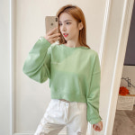 여성 긴팔 루즈핏 무지 캐주얼 면 크롭 티 셔츠 : 해밀세상