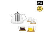 사마글라스 DZ-001 1100ml +찻잔 4P + 나무받침 4P 티포트 세트 / 홈카페세트 : 까사다다