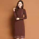 니트원피스 가을과 겨울 코트 드레스 여성 긴팔 반 높은 칼라 : 딸기쇼핑