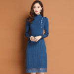 니트원피스 가을과 겨울 코트 드레스 여성 긴팔 반 높은 칼라 : 딸기쇼핑