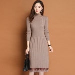 니트원피스 가을과 겨울 코트 드레스 여성 긴팔 반 높은 칼라 : 딸기쇼핑