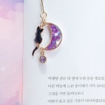 레진 오묘한 달 밤 고양이 책갈피 북마크 고양이키링 : 딸랑이쥬