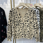 볼레로 브이넥 레오파드 호피 니트 가디건 여성 긴팔 꽈배기 울 알파카-13838 : PUNE