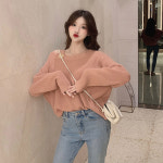 오늘출발 원 오프숄더 버튼 핑크아이보리 니트 티셔츠 : 핸드메이드별