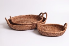 생활의향기 라탄 트레이 원형 손잡이 우드 쟁반 과일 빵 소쿠리 바스켓 나무 카페 정리 : 생활의 향기