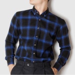 남자 와이셔츠 체크 기모 긴팔 헨리넥 셔츠 남방 오버핏 : 아시