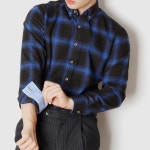 남자 와이셔츠 체크 기모 긴팔 헨리넥 셔츠 남방 오버핏 : 아시