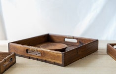 소반 우드트레이 티크 라탄 사각 손잡이 홈카페 트레이 감성 카페 나무쟁반 3P 세트 : 생활의 향기