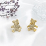 [귀찌]골드톤 테디베어 클리어 라인스톤 클러스터 클립 빈티지 귀걸이 : 주봉스빈티지