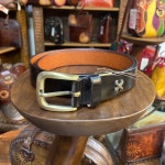 핸드메이드 베지터블 레더 통가죽 소가죽 빅사이즈 특대 웨스턴 실버라인 벨트끈 32mm : 맹가미 가죽공방