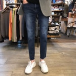 [기획/2컬러]빅사이즈 안감 피치기모 일자슬림 G1035 9부 컷팅청바지 : 해돋이