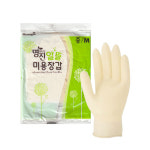 명진 알뜰 미용장갑 소 중 대 양손 고무장갑 노란색 짧은 천연고무라텍스 : 모아소