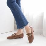 (국내제작)여성 스웨이드 퍼안감 금장 체인 로퍼 겨울 단화 (1.5cm) : 마인슈즈