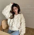 꽃사쥬 장식 볼륨 짜임 퍼프 소매 볼레로 니트 가디건 : 썸메모리