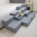 8DECO 강아지계단 애견계단 펫스텝 커버분리형_베이지 그레이 스트라입 3단 : 8deco