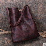 핸드메이드 레더 소가죽 가벼운 할머니 엄마 중년 장바구니 시장 보부상 버킷 숄더백 쇼퍼백 : 맹가미 가죽공방