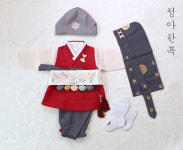 청아한복 남아 돌아기 빨강 도령 고급 아동 유아 전통한복 형제 남매 어린이 설빔 어린이집 : 청아한복