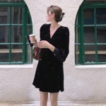 당일배송 벨벳 브이넥 원피스 : 어반나래