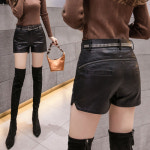 가죽반바지 가죽핫팬츠 2021 가을 겨울 pu 가죽 반바지 여자 지퍼 하이웨스트 팬츠 코디 슬림하게 스트레이트 부츠 팬츠 : 영칠이마트