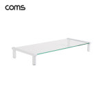 Coms KH100W 모니터 받침대 스탠드 화이트 투명유리 1단 (520x210X55) : 세이프네트워크